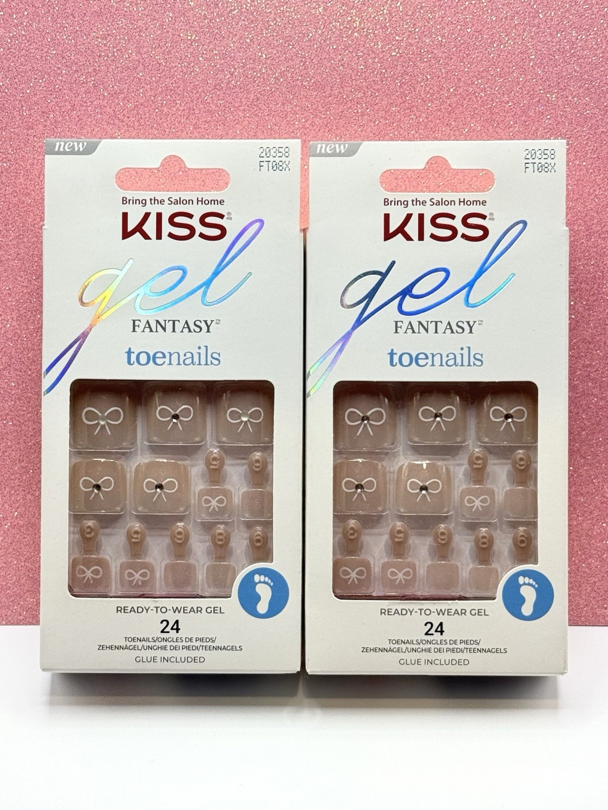 Kiss Gel Fantasy Press-On Toenails Pedicure Nude Bow 20358 (Lot Of 2)