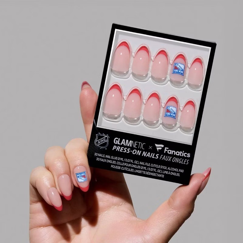 New York Rangers Press-On Nails: Almond Shape, Gloss Finish, 30 Pieces