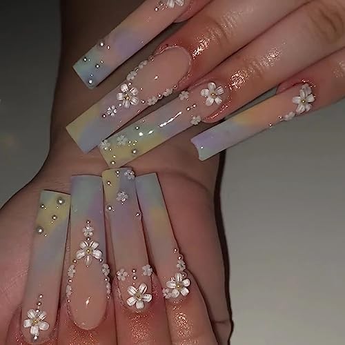 Press on Nails – Long Square Glue on Nails with Summer 020A03Multi-colored