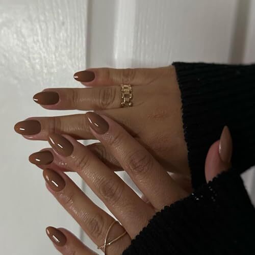 Light Brown Press on Nails Short Oval Round Nails Glue on oval light brown