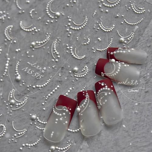 White Pearl Chain Nail Art Stickers Decals 5D Embossed Nail white peral chains