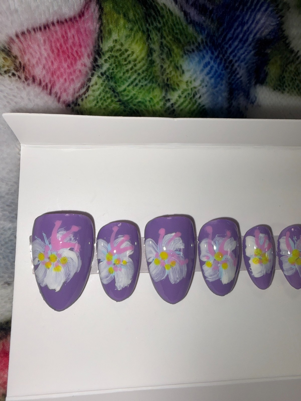 hand painted press on nails Lavender florals