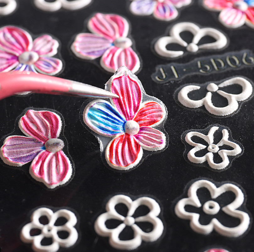 5D Nail Art Stickers Tulip Camellia Flowers Daisy Heart Decals Self-Adhesive DIY