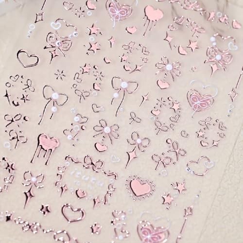 Valentine’s 5D Embossed Nail Art Stickers – Romantic Rose Gold & Pink Nail