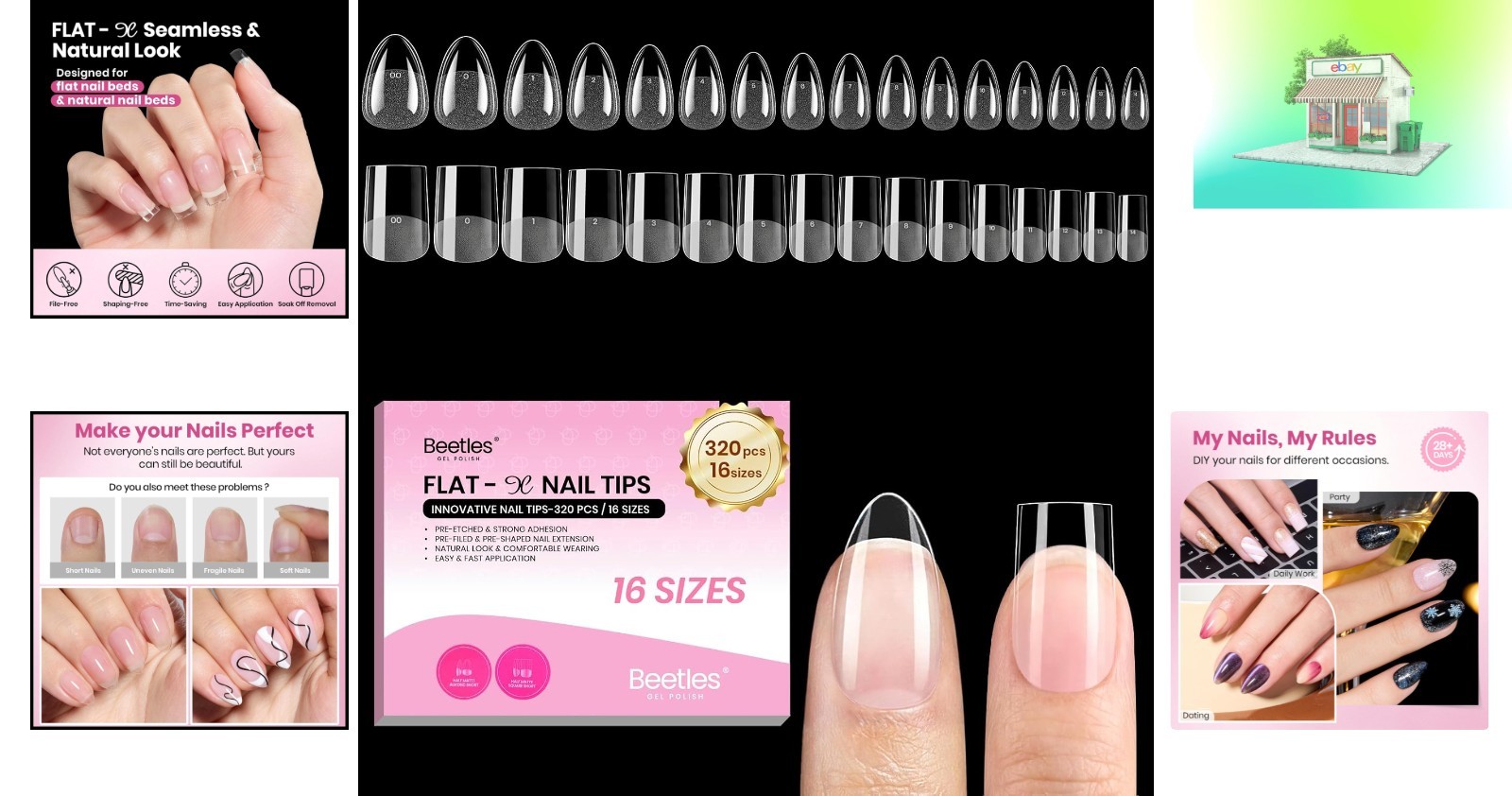 Beetles Flat-X Almond Square Nail Tips – Easy DIY, 320pcs, Durable & Breathable
