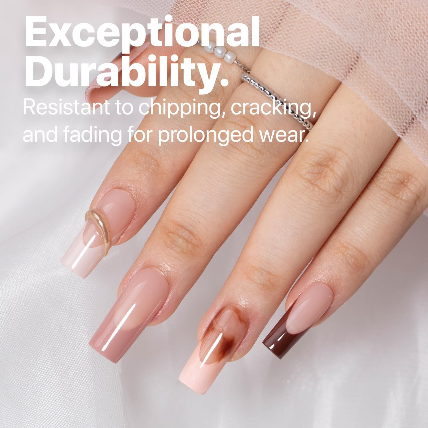 SXC Cosmetics French Tip Press On Nails – Skin Tone Nude and Color Series, Me…