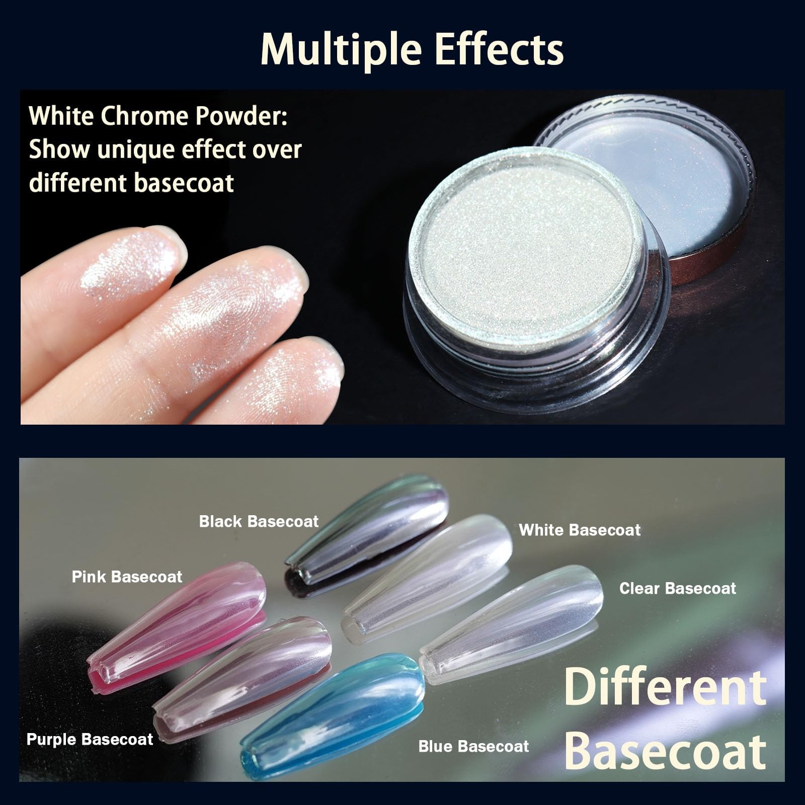 Unicorn Chrome Nail Powder, Aurora Mermaid Iridescent White Pearl Nail Chrome…