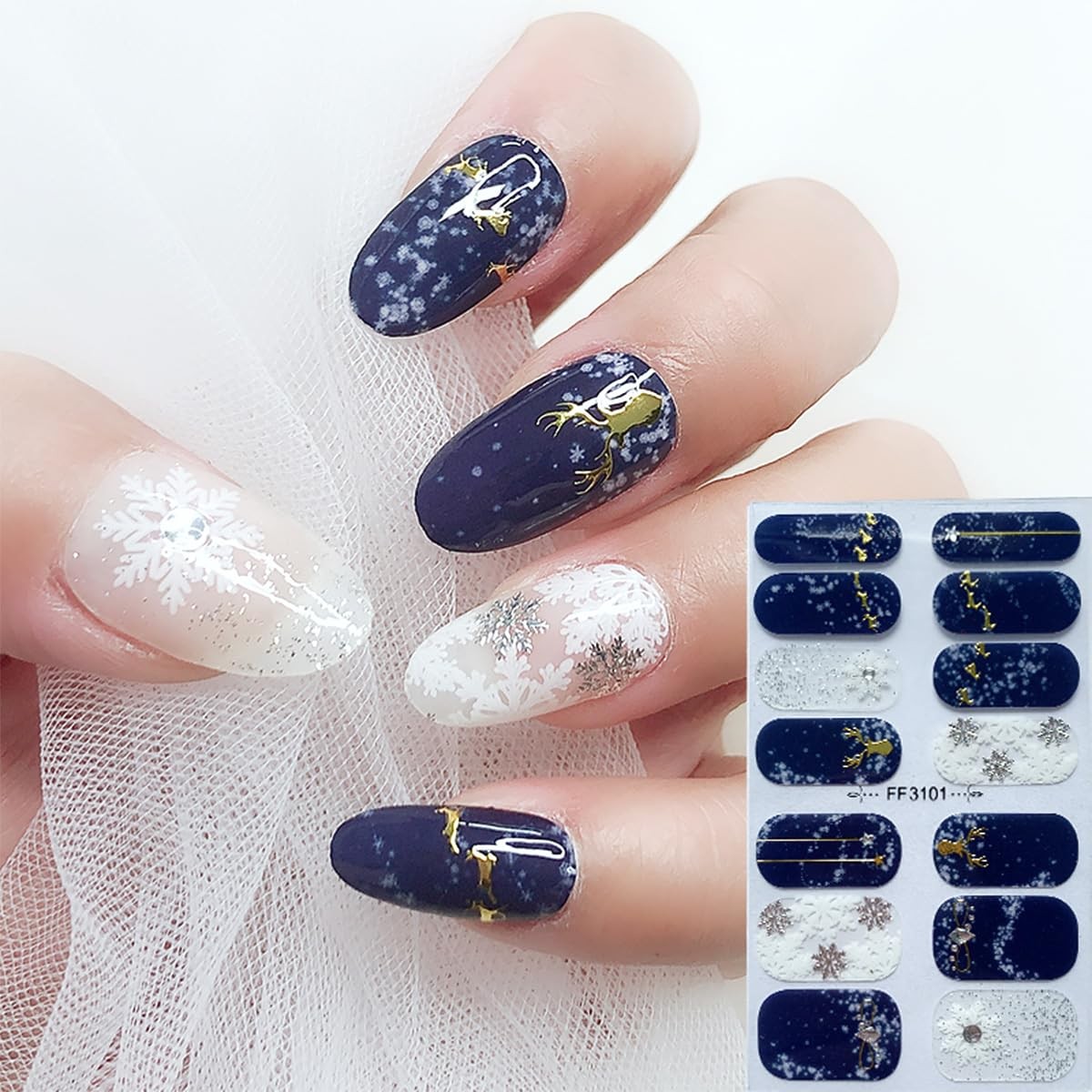4 Sheets Christmas Nail Wraps Stickers 5D Charms White Snowflake Gel Nail Sticke