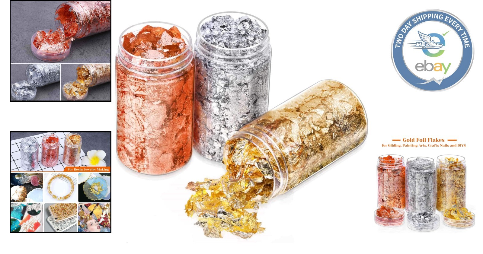 Crafting Essential: Gold, Silver & Copper Foil Flakes in Durable Storage Box