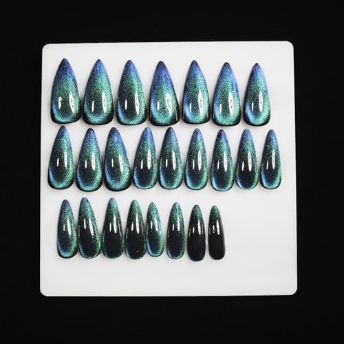 Stiletto Press on Nails – Deep Space Blue Long Fake Nails – Velvet Effect