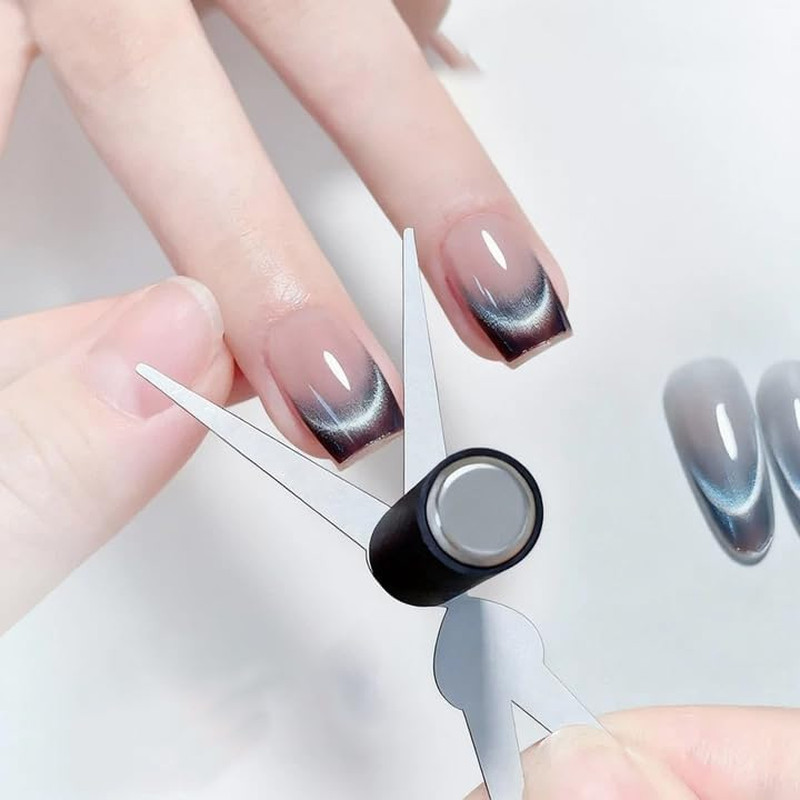 Cat Eye Nail Magnet Tool, 2-In-1 Scissor Shape for French Effect with Cylindrica