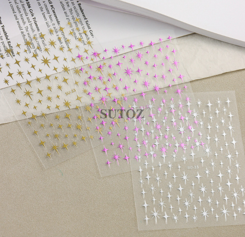 3D Black Gold Silver Star French Tip Nail Stickers Decoration Manicure SU33 NS52