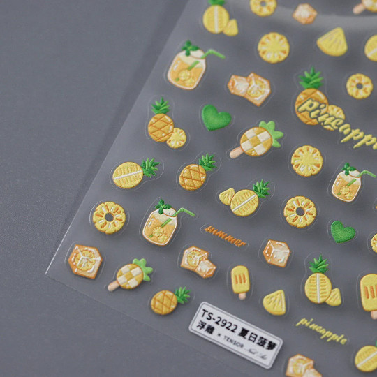 5D Pineapple Nail Art Stickers, Fruits Nail Decal, Embossed Nail Stickers (283）