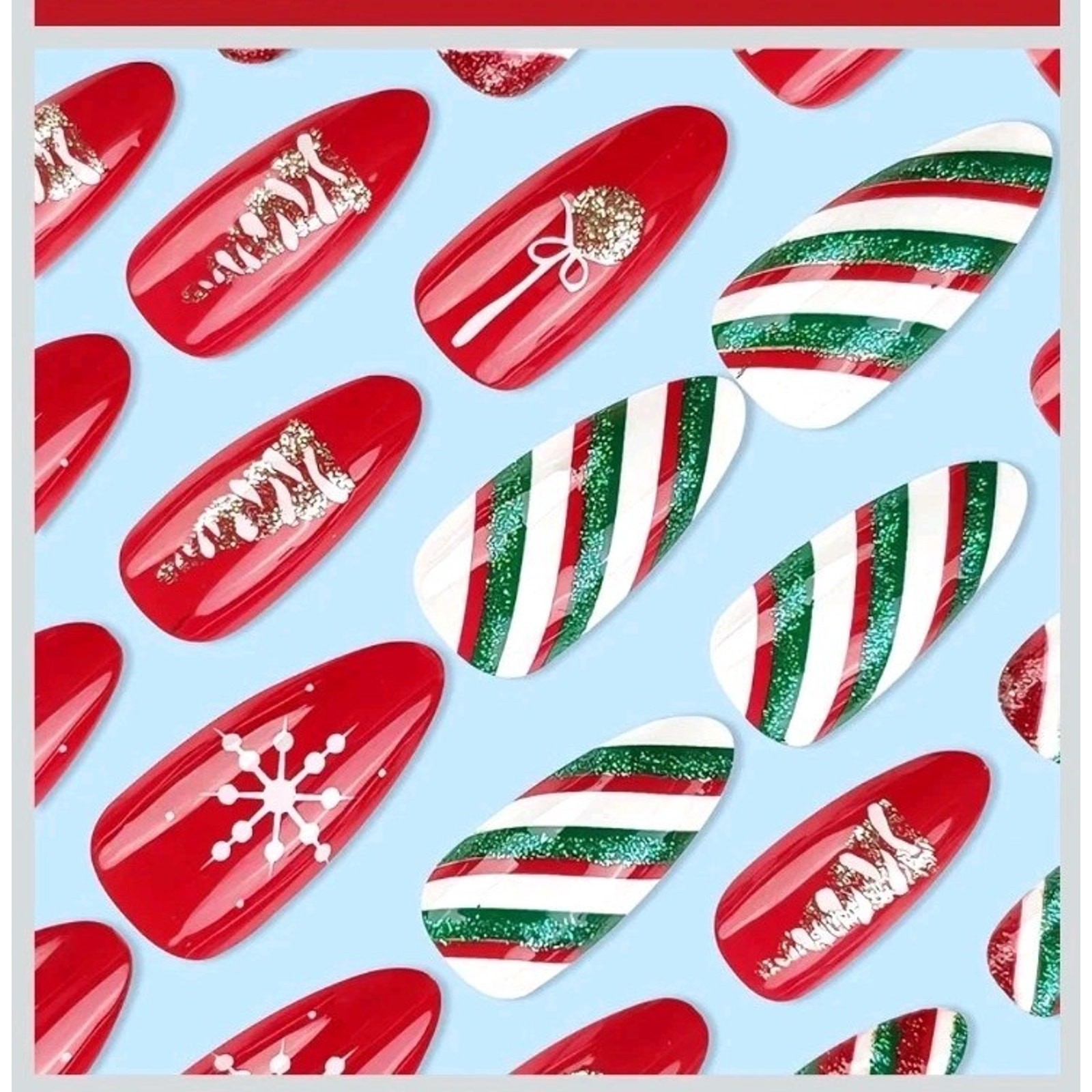 SINSEN Christmas Press on Nails Medium – Almond Christmas Fake Nails, Red Green