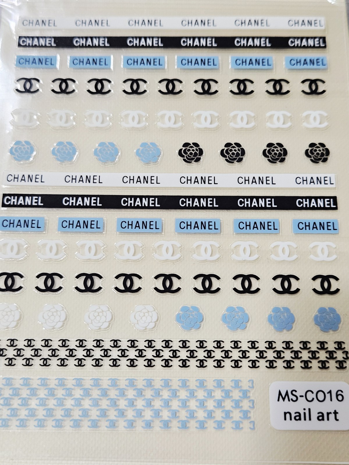NWT NAIL ART DESIGN SELF-SEAL STICKERS SOLID BLACK, WHITE & BLUE!