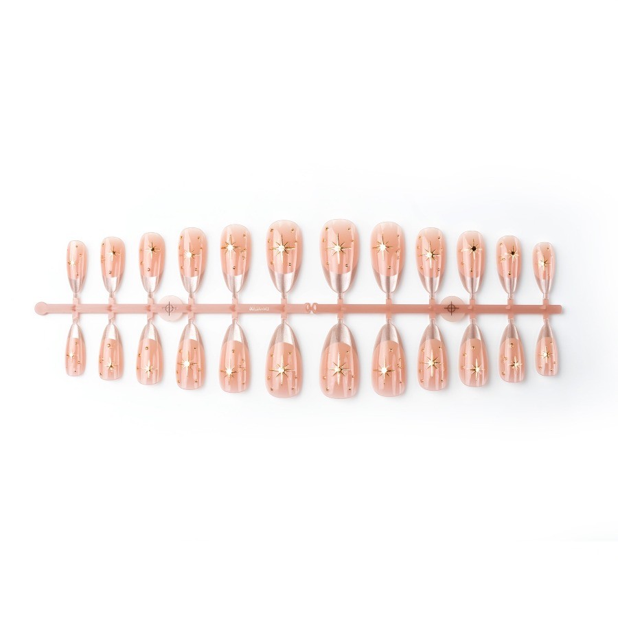 Press on Nail – Bare Pink Silver Edge, Medium Sharp Fake Nail, 48 Piece Set