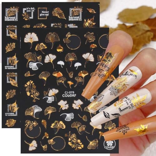 8 Sheets Fall Nail Stickers Maple Leaf Butterflies Nail Decal Self Halloween 12