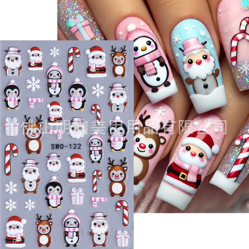 3Pcs Christmas Snowflakes Santa Bear Nail Art Sticker Decal Self Adhesive NS53