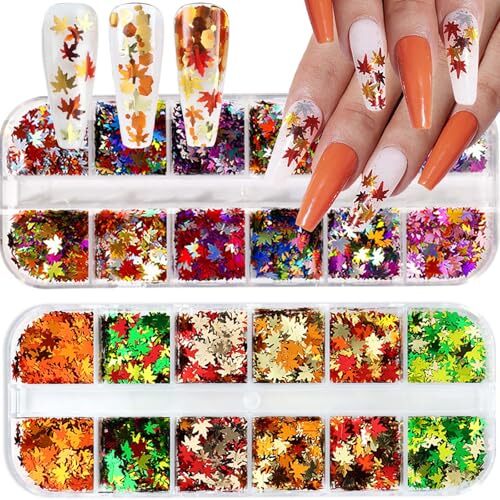2Box Fall Art Glitter Maple Leaf Nail Art Glitter Sequins 3D Glitter 3