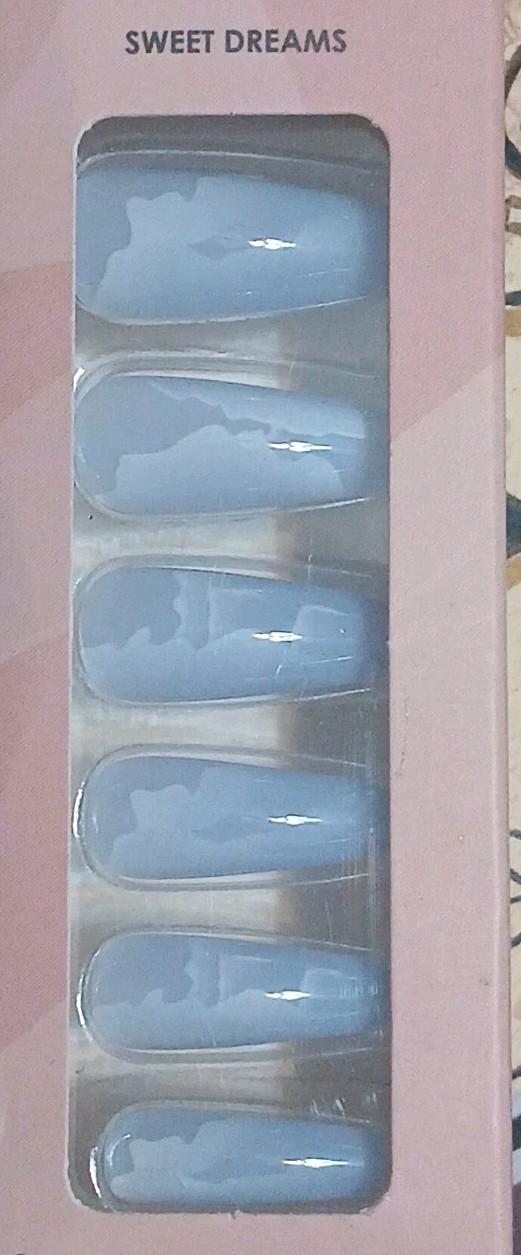 Believe Beauty Nails 24 Fab Flex Long Coffin Sweet Dreams- Blue Cruelty Free New