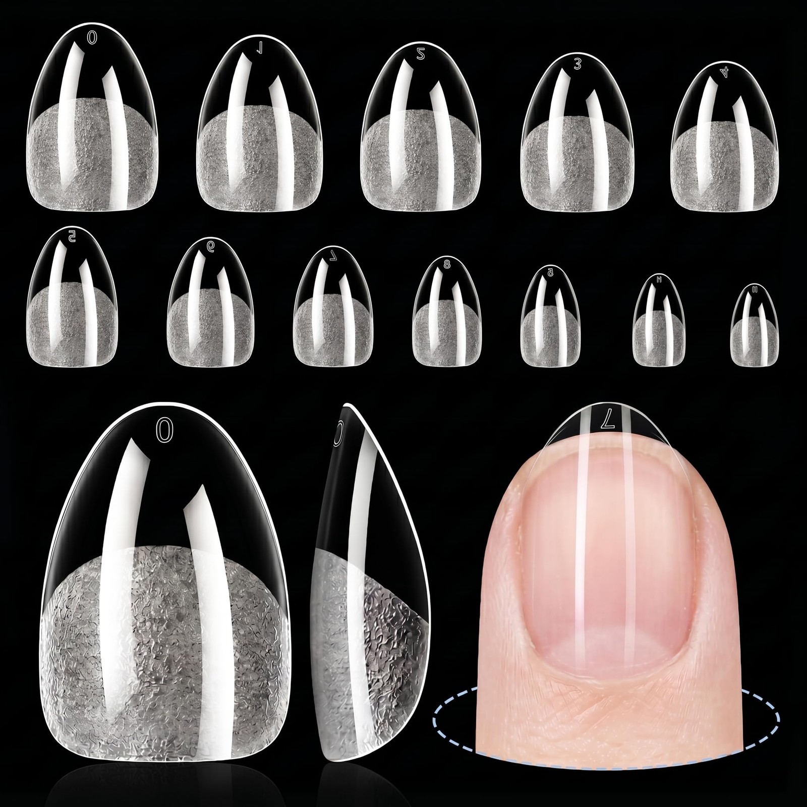 TOMICCA Extra Short Almond Nail Tips 192Pcs Short Nail Tips 12 Sizes