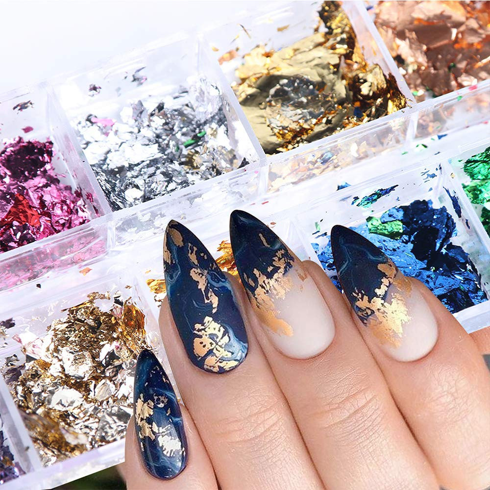 24 Grids Foil Nail Art Holographic Aluminum Nail Foil Flakes Stickers Nail Sequi