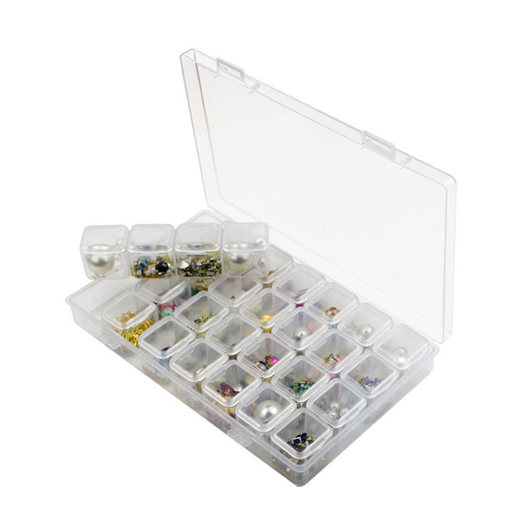 28 Grids Separate Slots Empty Storage Box Grids Clear Nail Art Rhinestones Tools