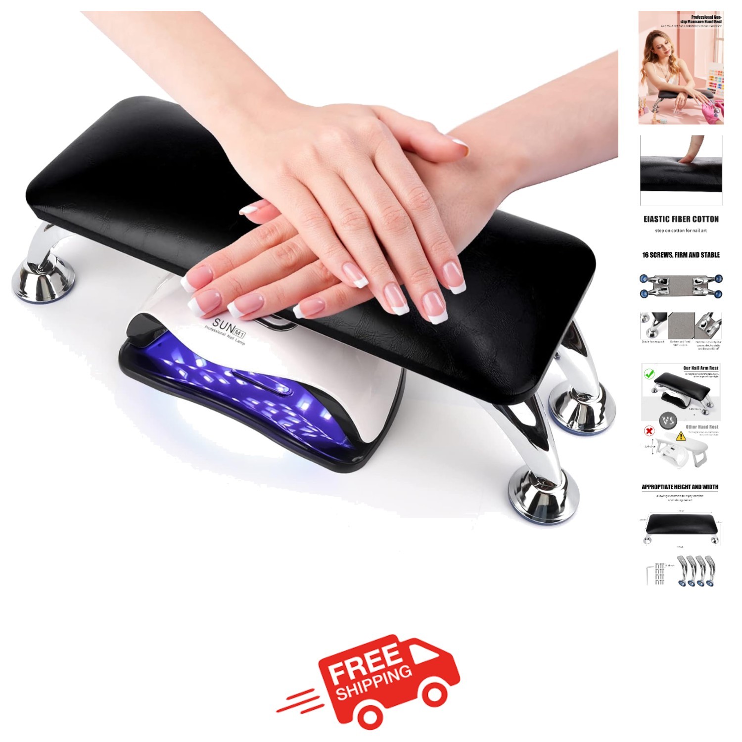 Professional Manicure Hand Pillow with Adjustable Stainless Steel Legs – Black