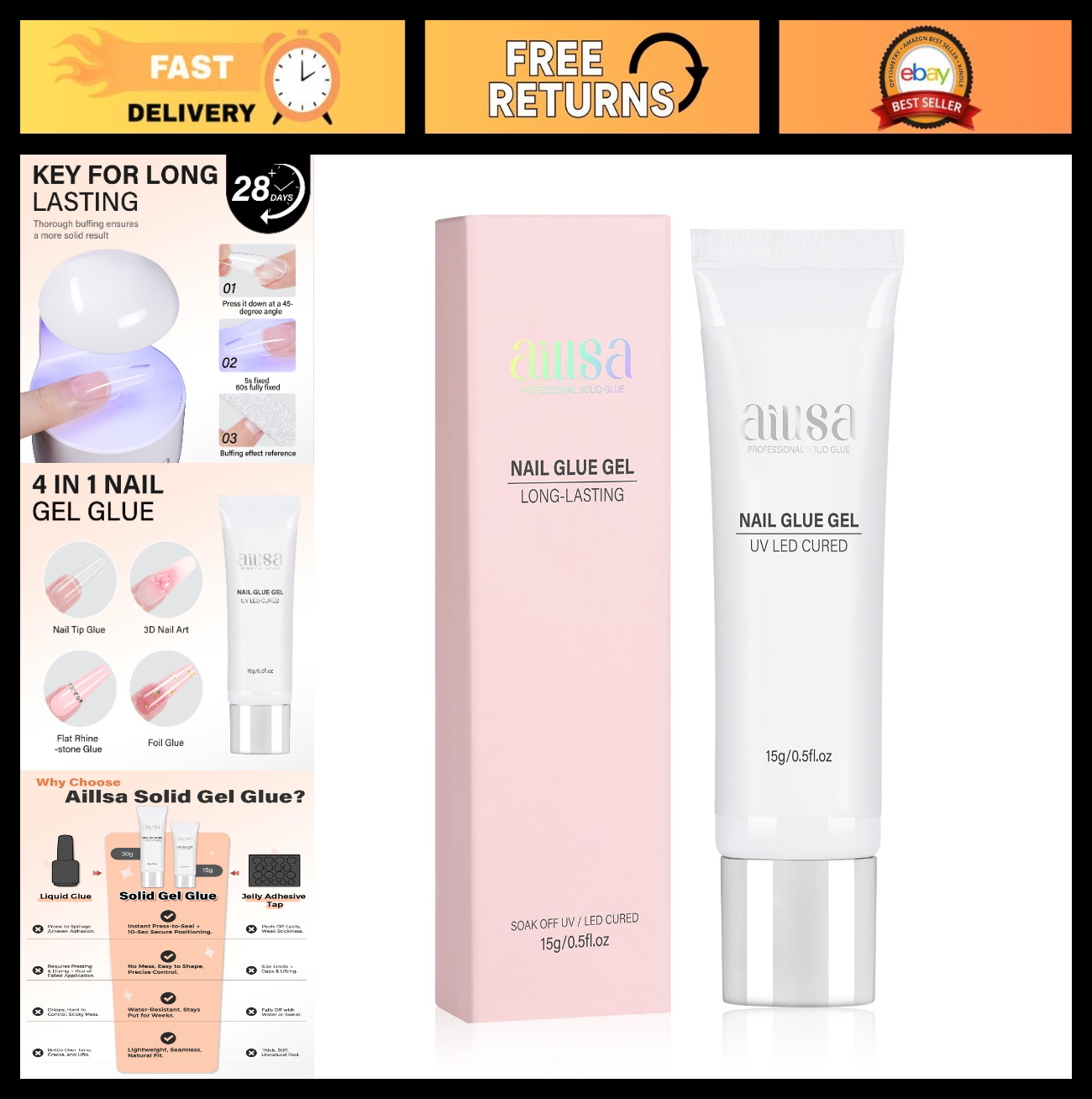 Strong Nail Glue for Press-On Tips | Professional Gel Adhesive for Acrylic Nails
