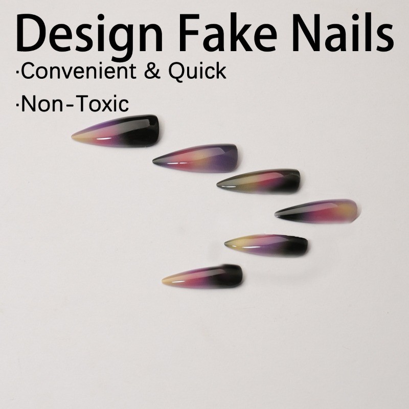 48pcs-Stunning Sunset Gradient Stiletto Press on Nails with Glossy Shine Bright