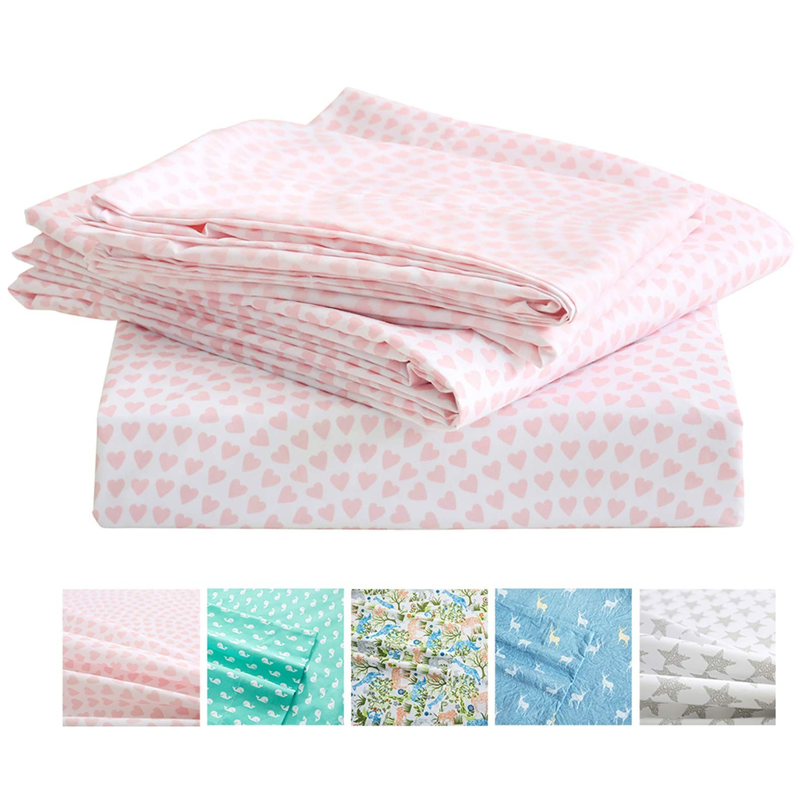 Vonty Kids Bed Sheets Full Pink Heart Printed Sheets for Girls, Soft Lightwei…