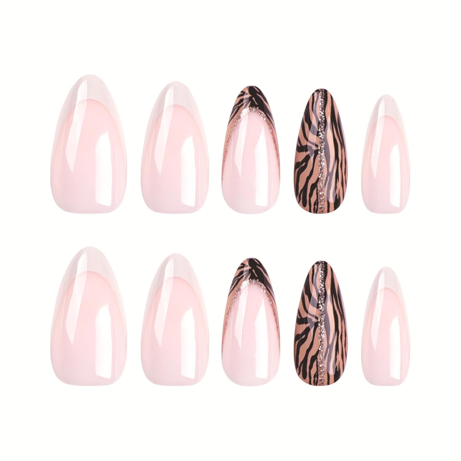 24Pcs Chrome Almond Press On Nails Medium Glossy Fake Nails with Glue Tabs