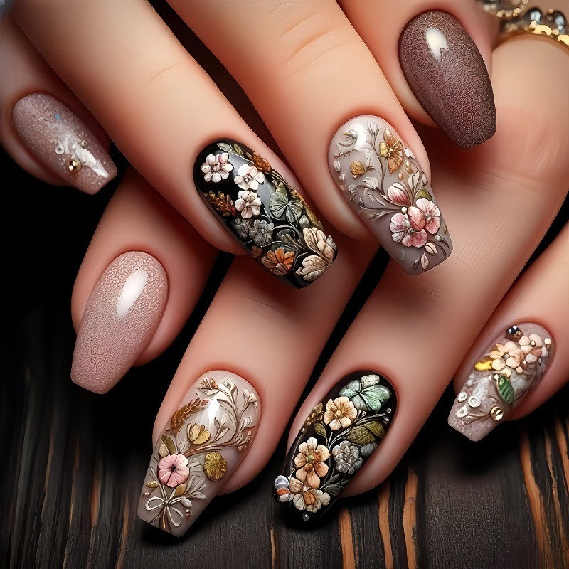 48 Pieces of Medium Ballet Style Fake Nails, Removable and Reusable Nail Art