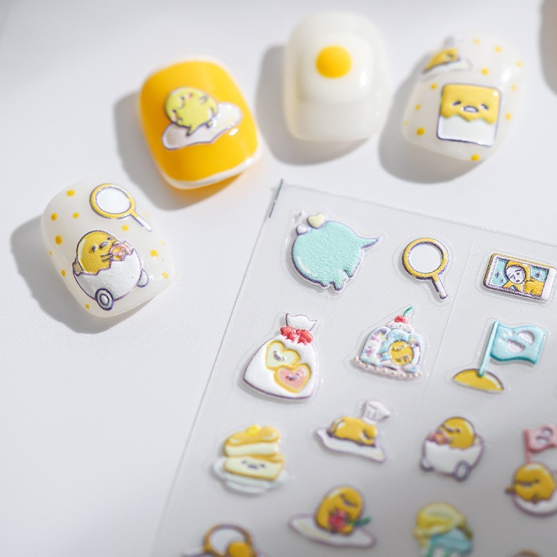 Lazy Egg Nail Stickers – 3D Cartoon Food Design for Cute Manicures (46)