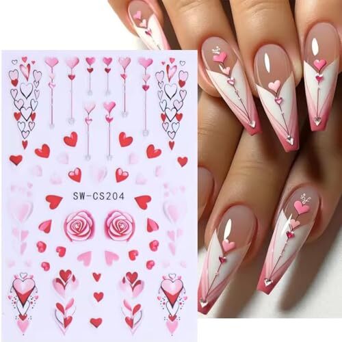 4Pcs Heart Nail Stickers,Valentine’s Day Nail Art Stickers 3D Retro Classic