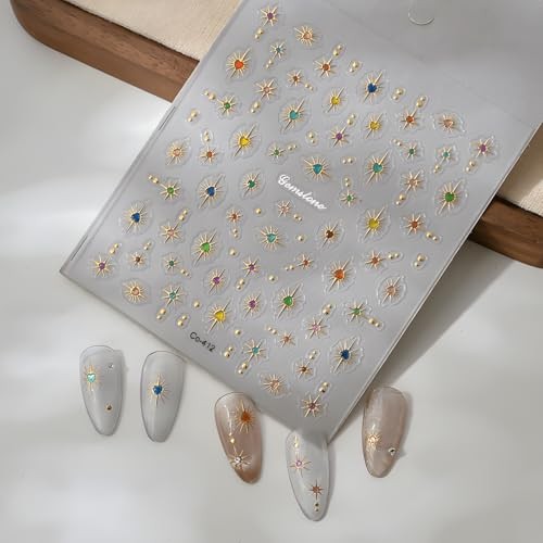 Star Nail Stickers for Nail Art 5D Embossed Gold Nail Decals Colorful Star