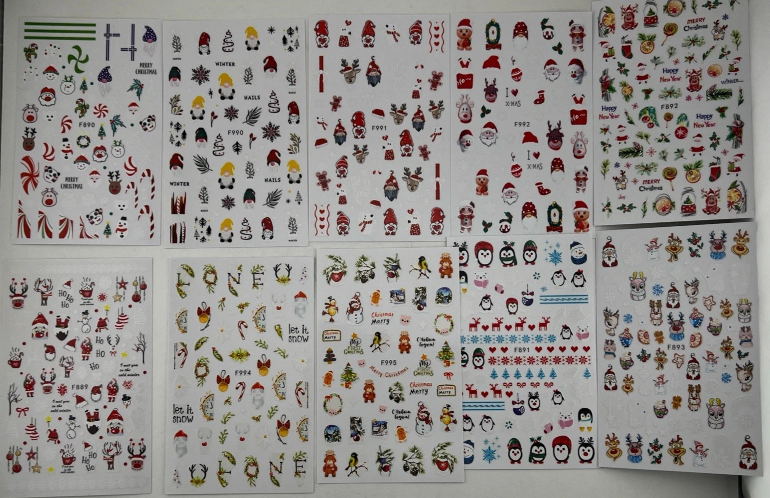 Christmas Nail Art Stickers Decals Adhesive, 10 sheet pack x 5 = 50 sheets Total