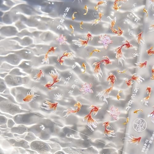 5D Embossed Nail Art Stickers Spring Summer Nail Stickers for Nail Gold Fish