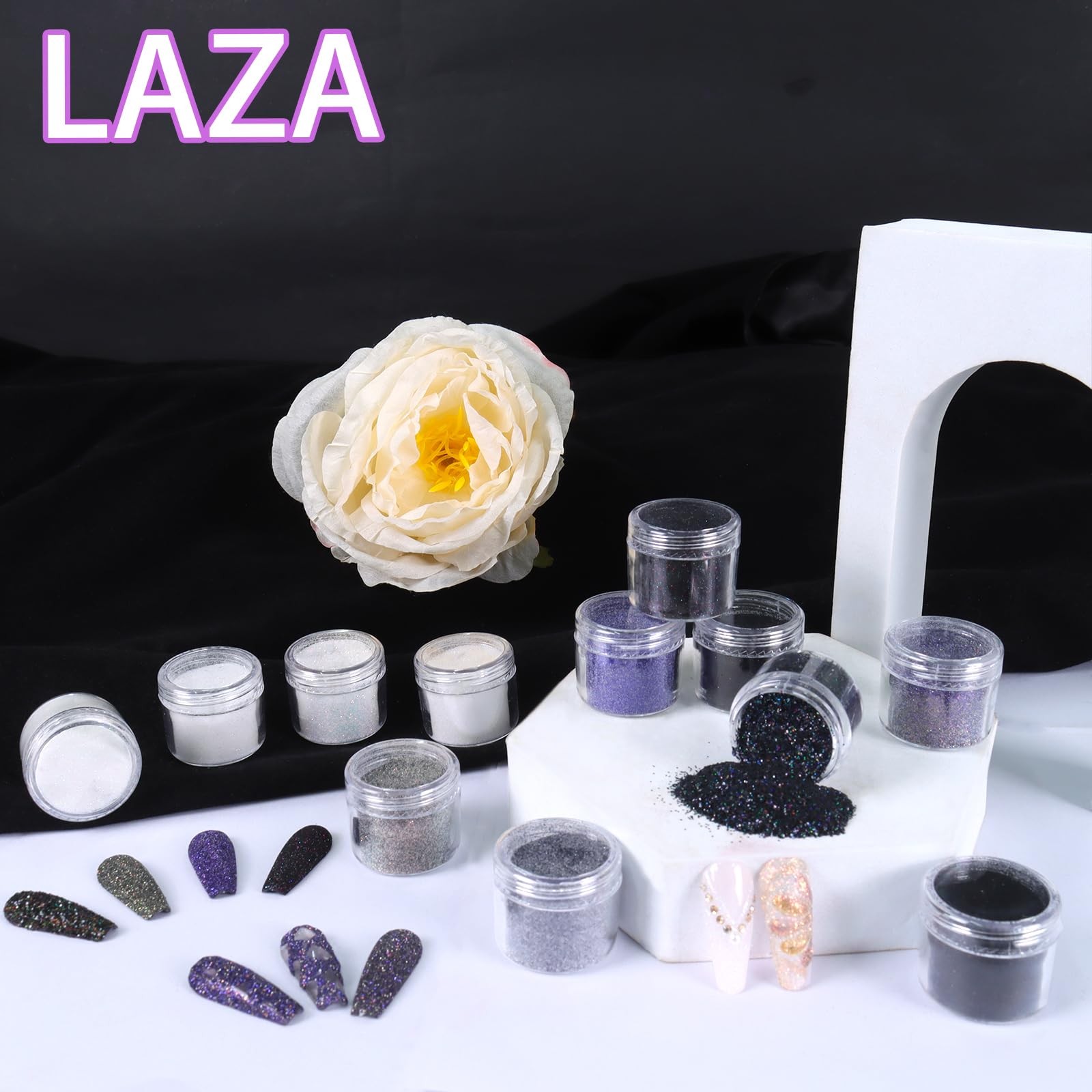 12 Colors Nail Glitter Powder Shining Sugar Effect Glitter Black White Dust S…