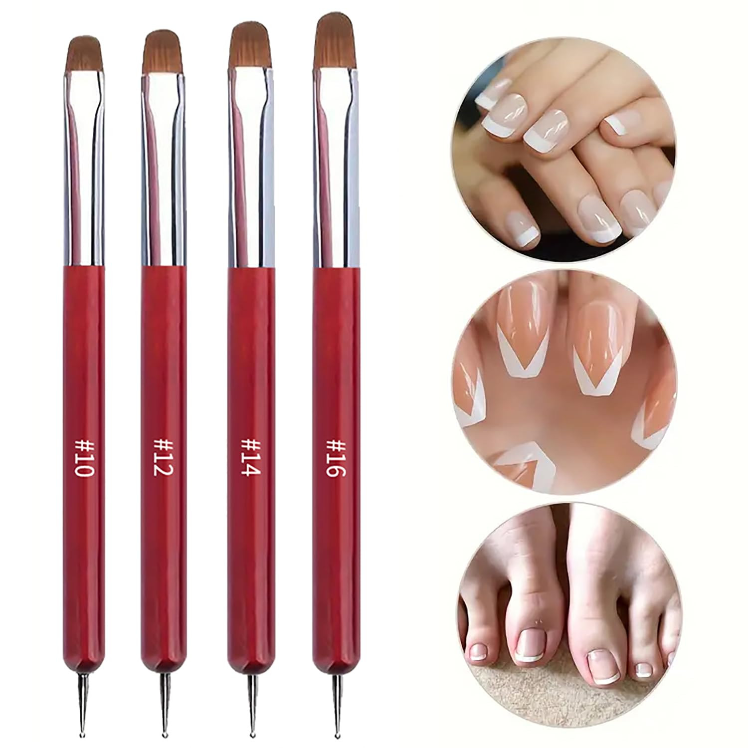 4Pcs French Tip Brush, Double-Ended French Brushes for Nails with Dotting Tool,