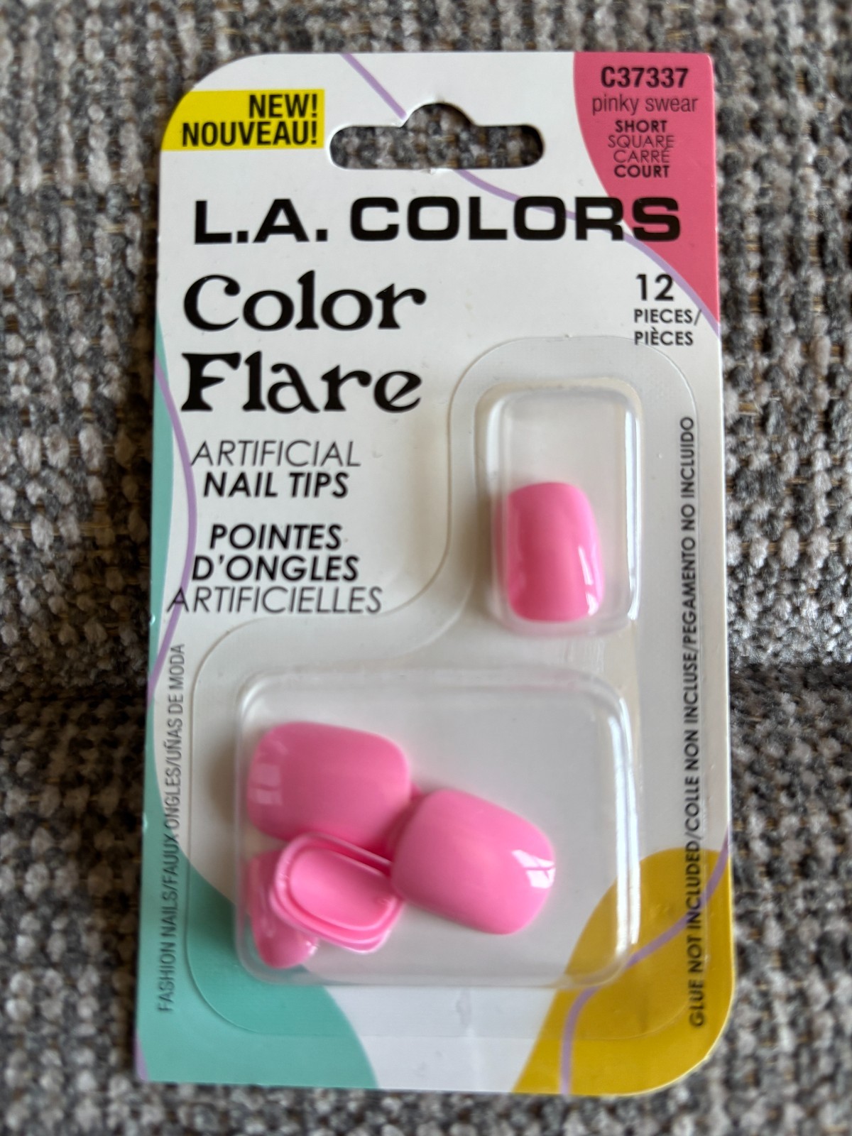 Lot of 2 LA. Color Flare Artificial Nail Tips Short Square Pinky Swear Nail Tabs