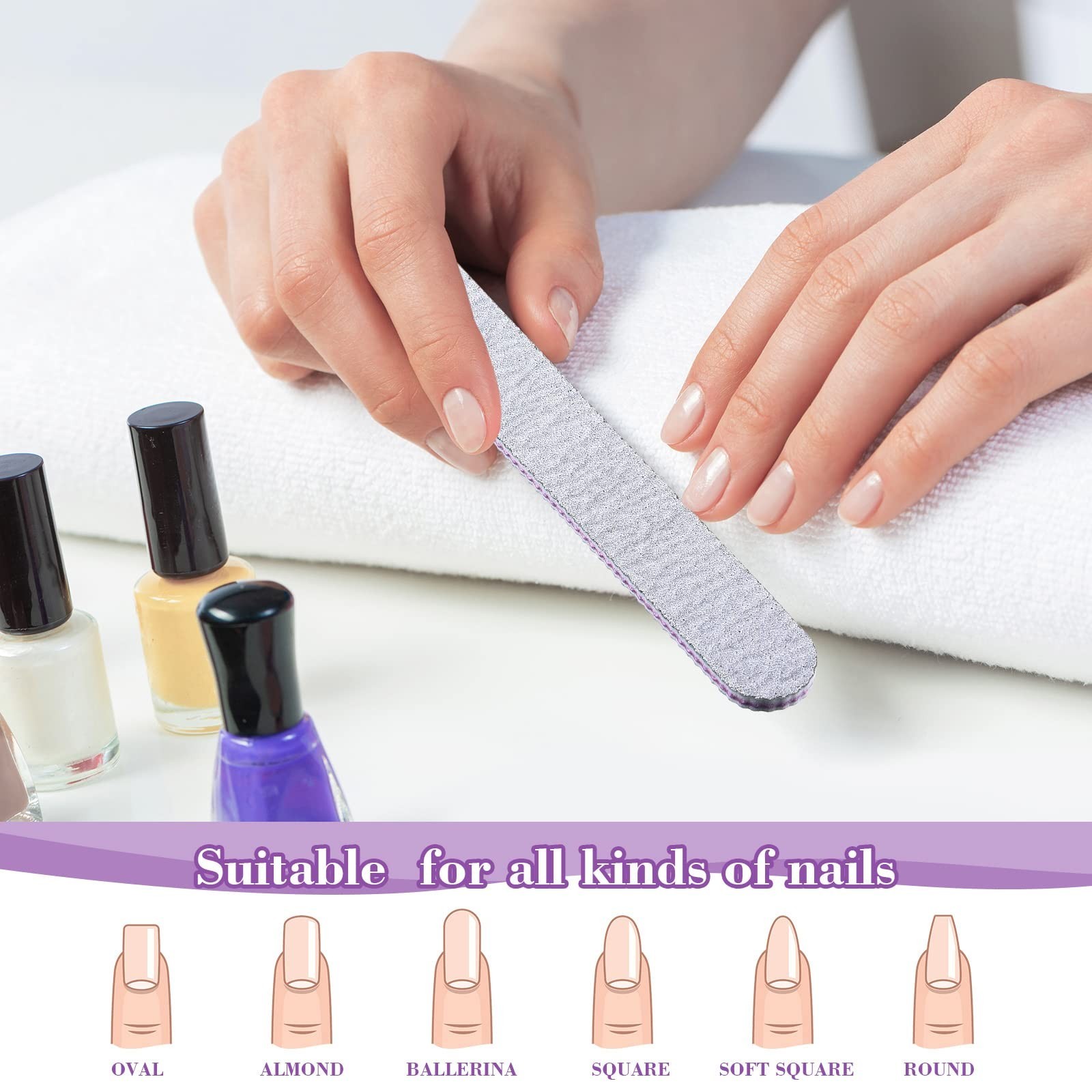 200 Pcs 4 Styles Nail Files Bulk 100/180 Grit Double Sides Professional Reusa…