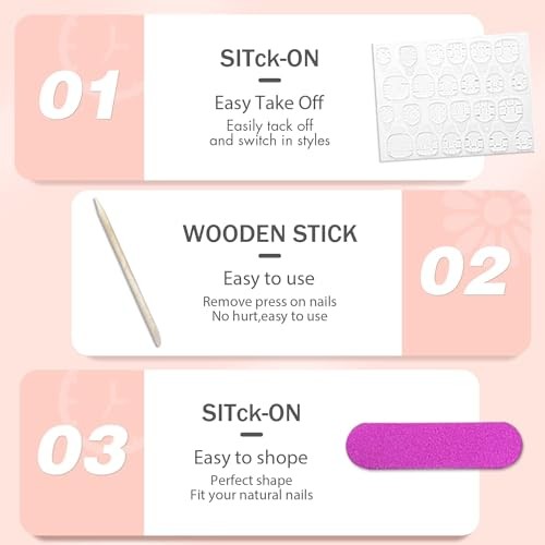 KQueenest Pastel Pink Press On Nails, Glossy Sheer Acrylic Nails for Women