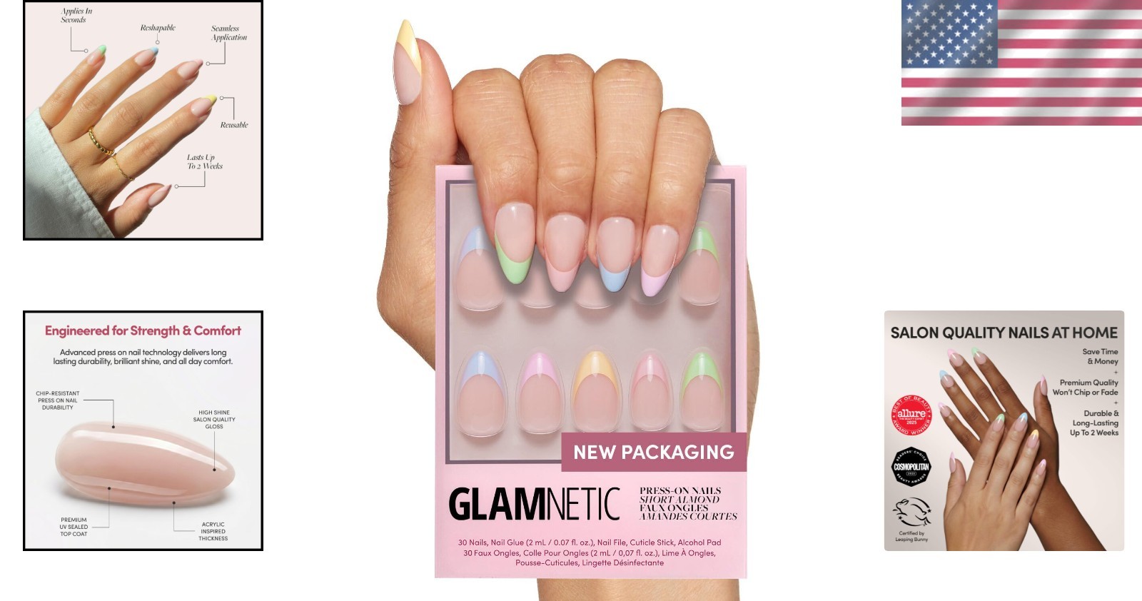 30-Piece Confetti Nail Kit: Short Almond, Customizable Size Options