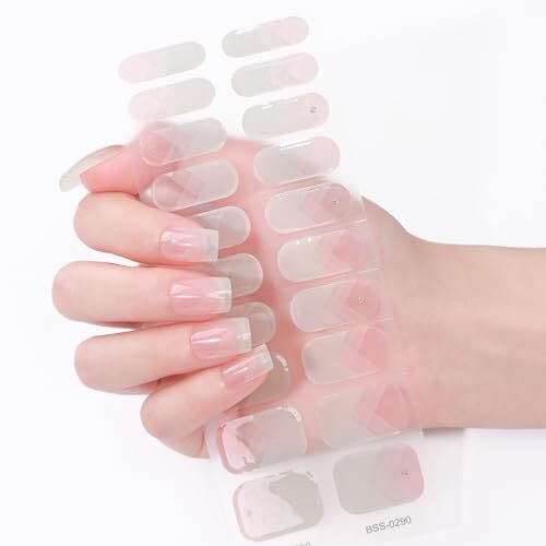20pcs Nude Semi Cured Gel Nail Strips,Gel Nail Stickers for UV Nail Style-7