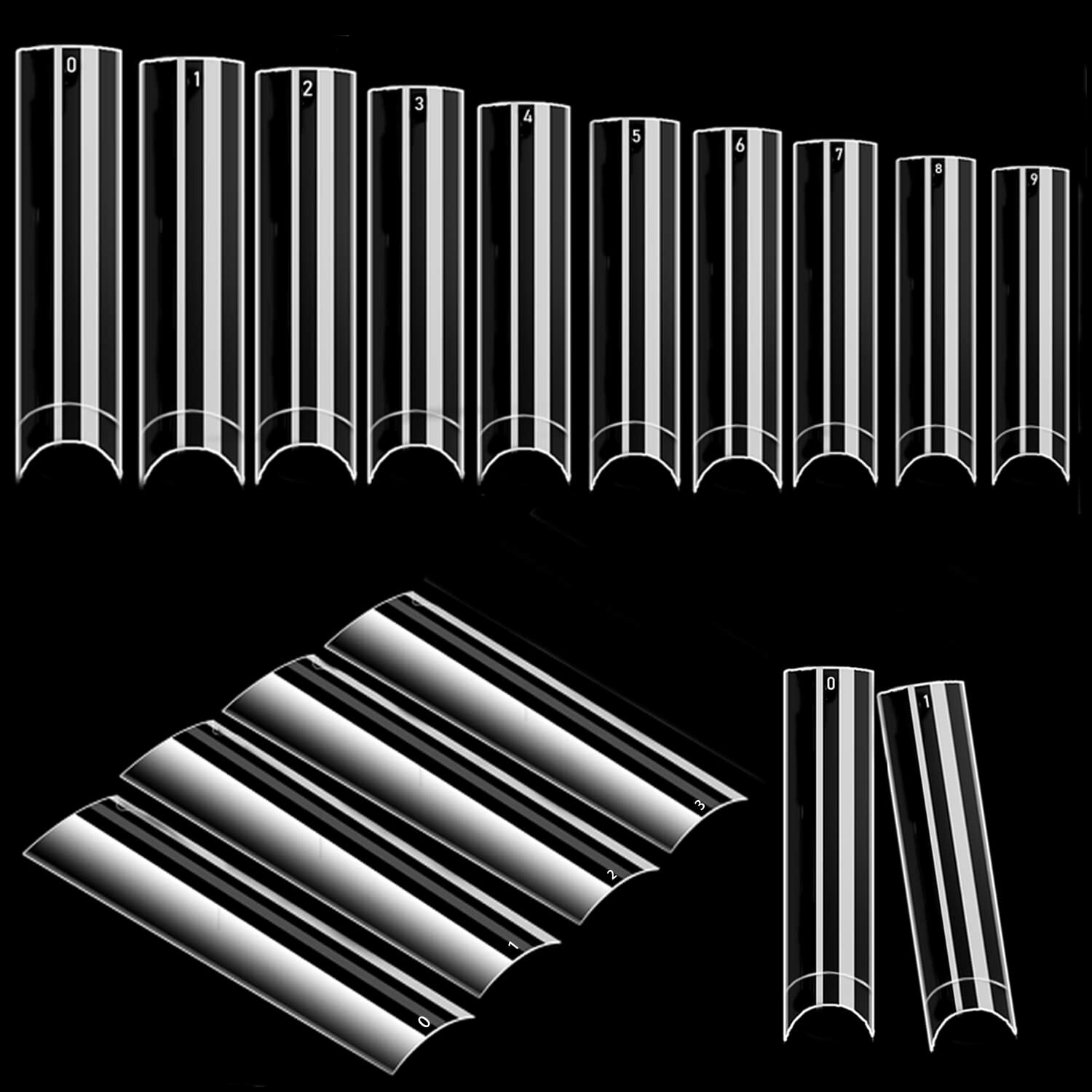 XXL, XXXL No C Curve Coffin, Square, Stiletto Acrylic Nail Tips Fast Shipping