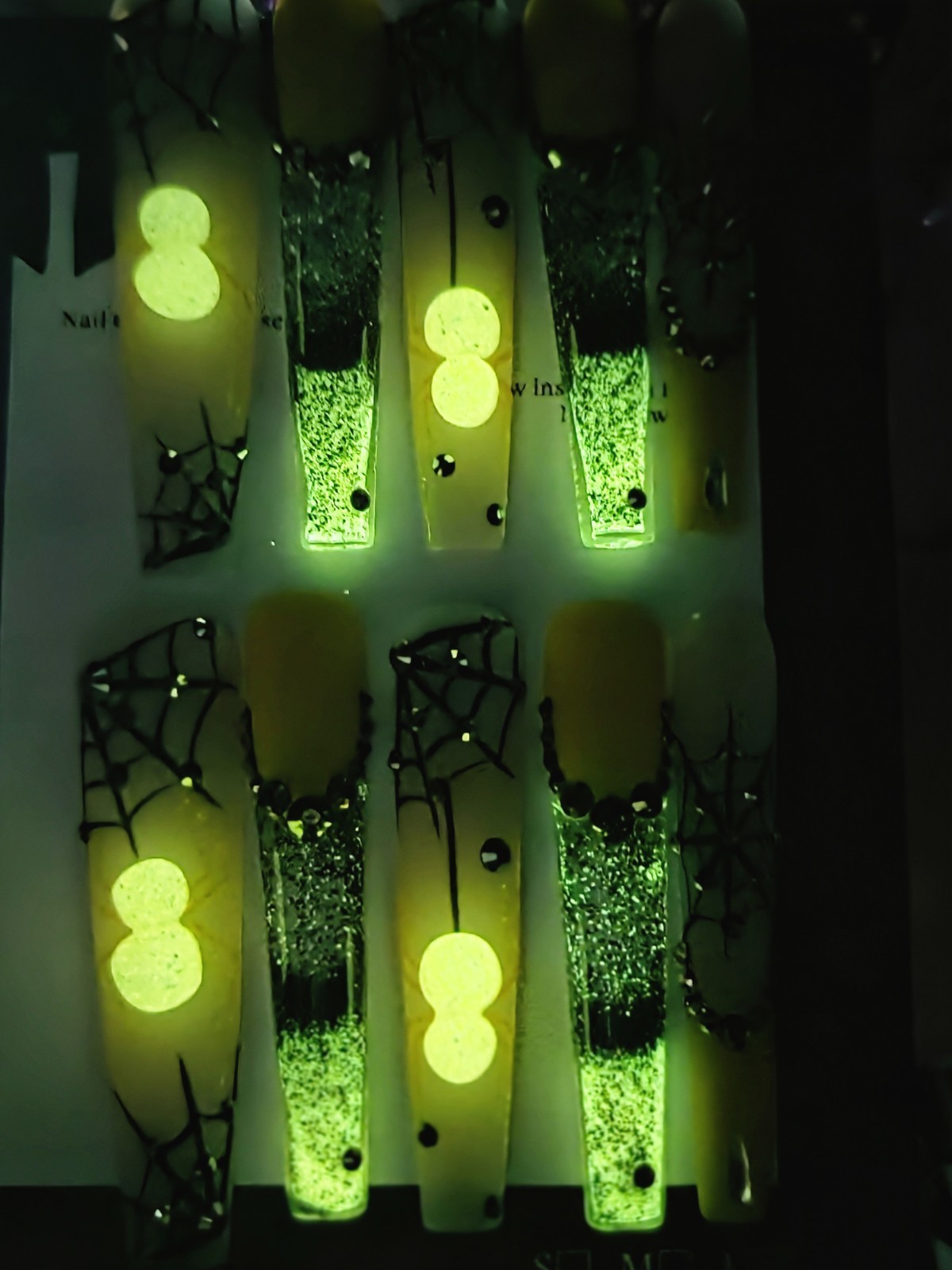 Press On Nail Large 2xl, Yellow, Black, Halloween, Spider, Water Aqua Nails