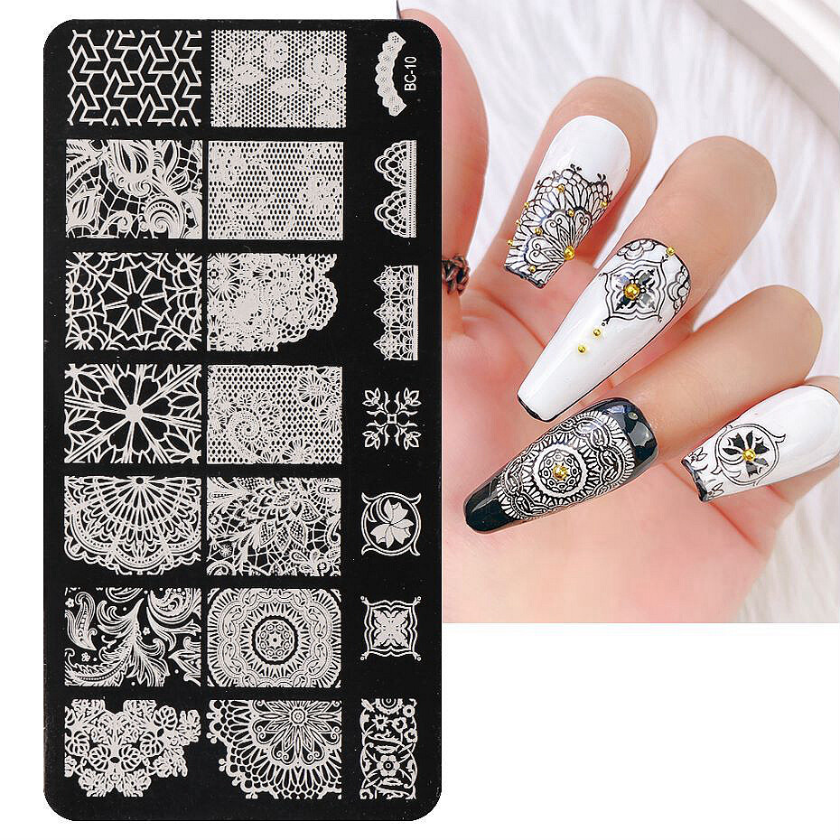 Lace Pattern Mandala Floral Nail Stamping Plates Mesh Web Nail Metal Templates