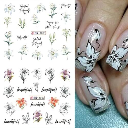 12 Designs of Flower Nail Art Stickers Acrylic Nail Decals for Lily Flower