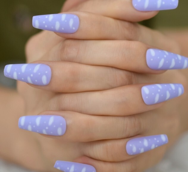 24pcs All Sizes light Purple Dreamy Cloud Design Fake Nails Press On Nails glue